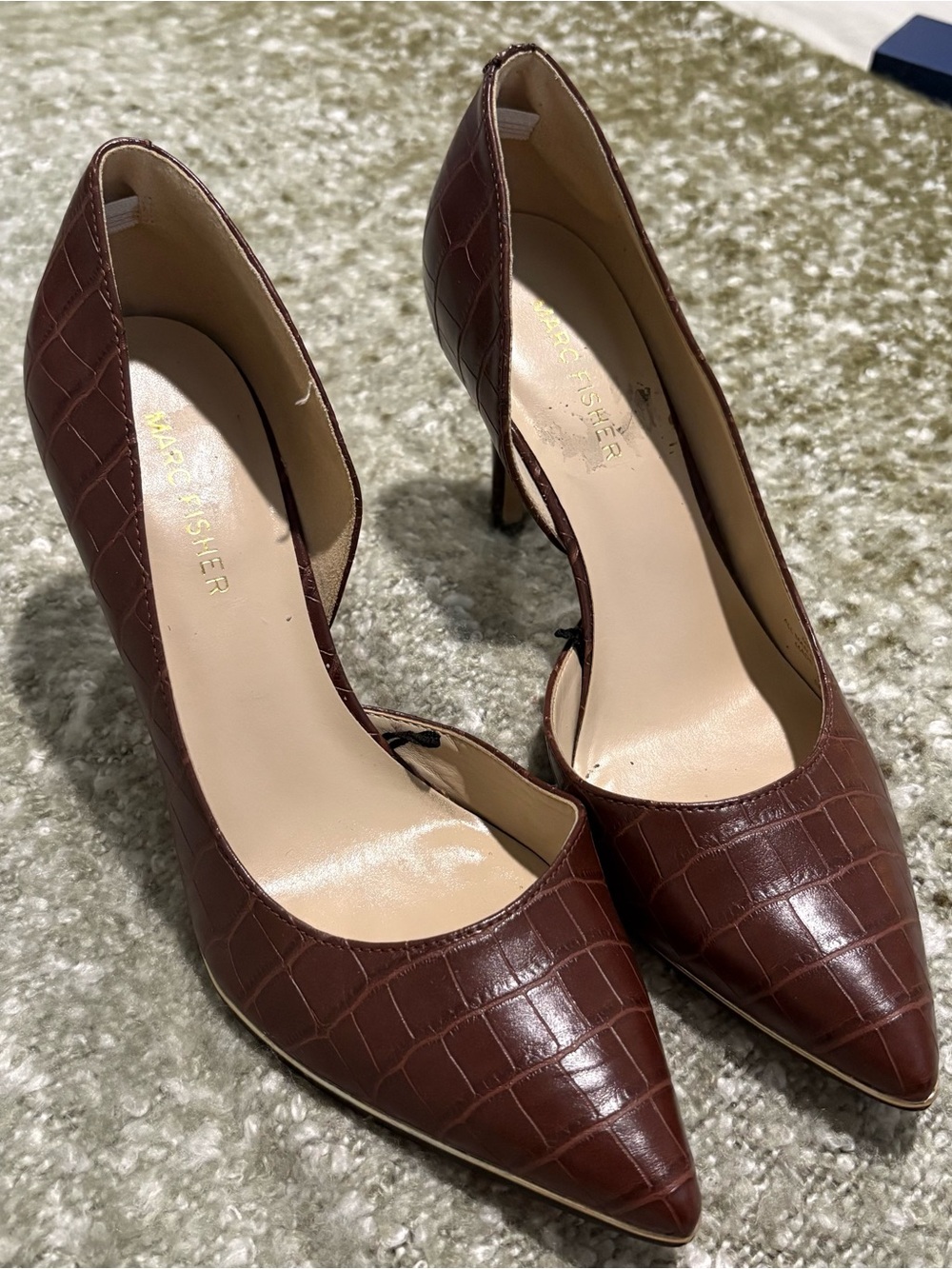 Marc Fisher Brown Croc-Embossed Pointed-Toe Pumps
